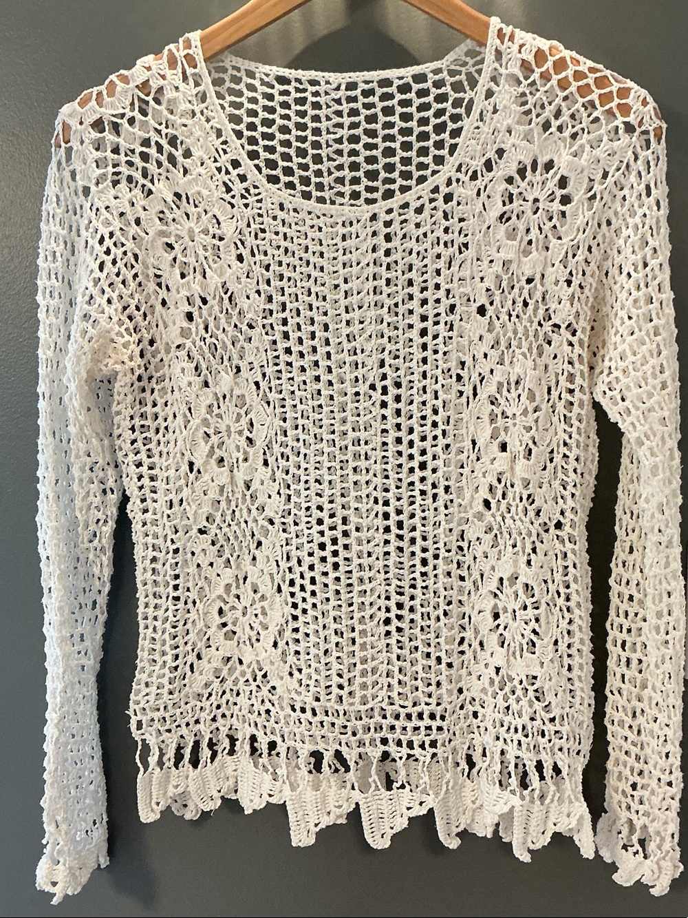 Open-Knit cotton Crew Neck Sweater in Cream(M)